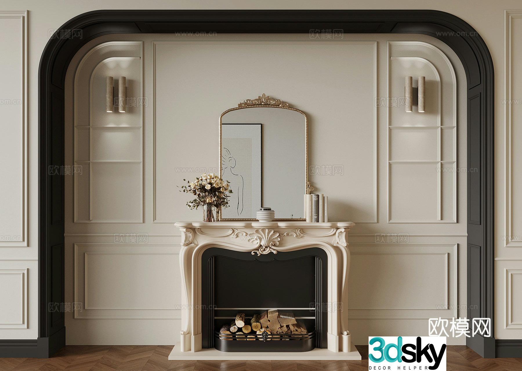 Fireplace French fireplace Door cover Pass 3D model