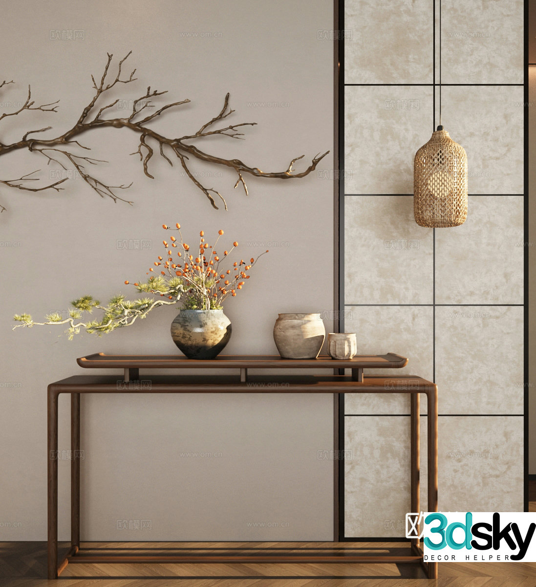 New Chinese style plan end view platform ornament combination floral ornament 3D model