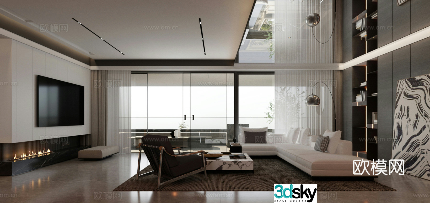 Italian light luxury home living room large living room horizontal living room sofa and coffee table combination 3D model