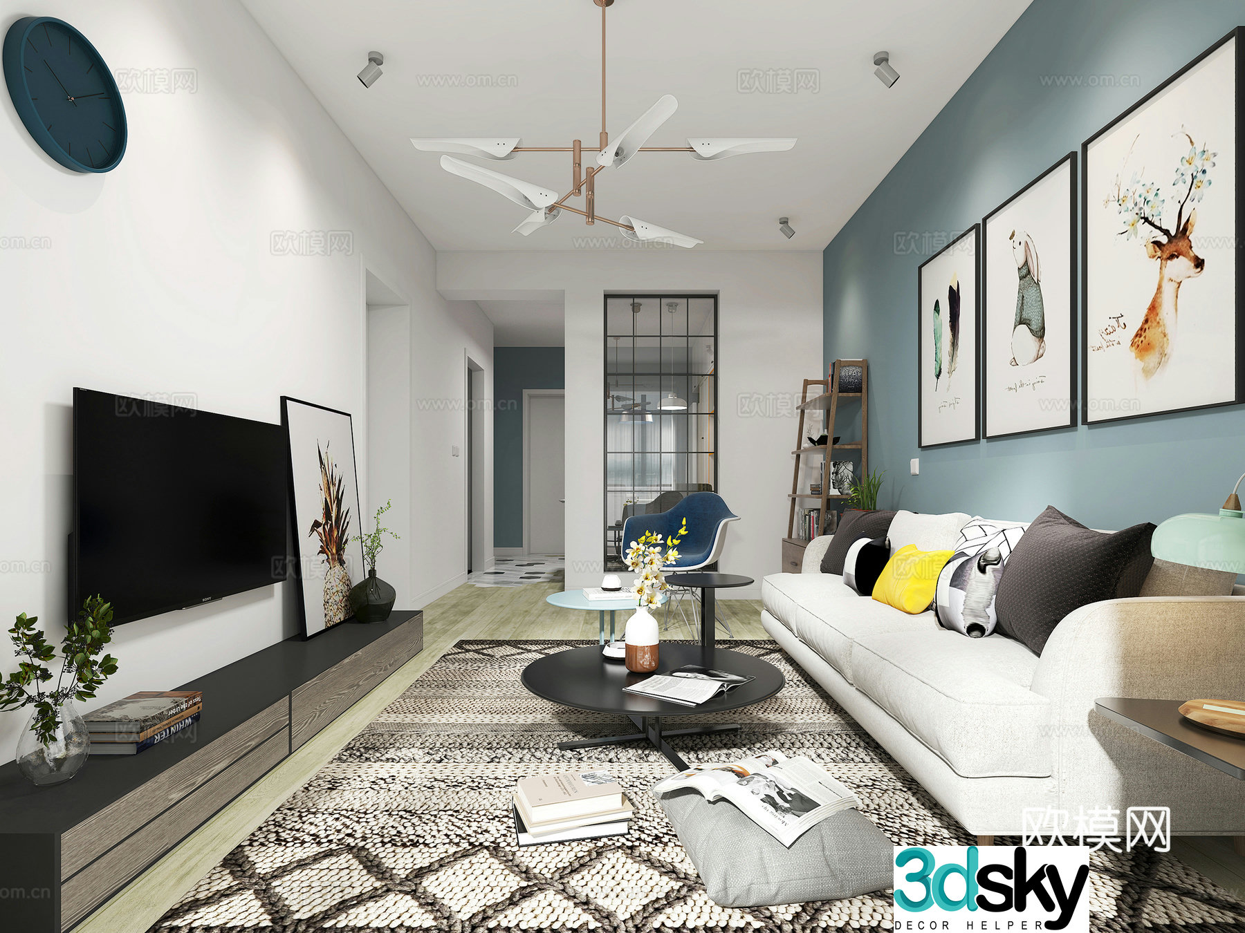 Nordic living room sofa and coffee table combination TV cabinet accessories windows dining table and chair combination 3D model