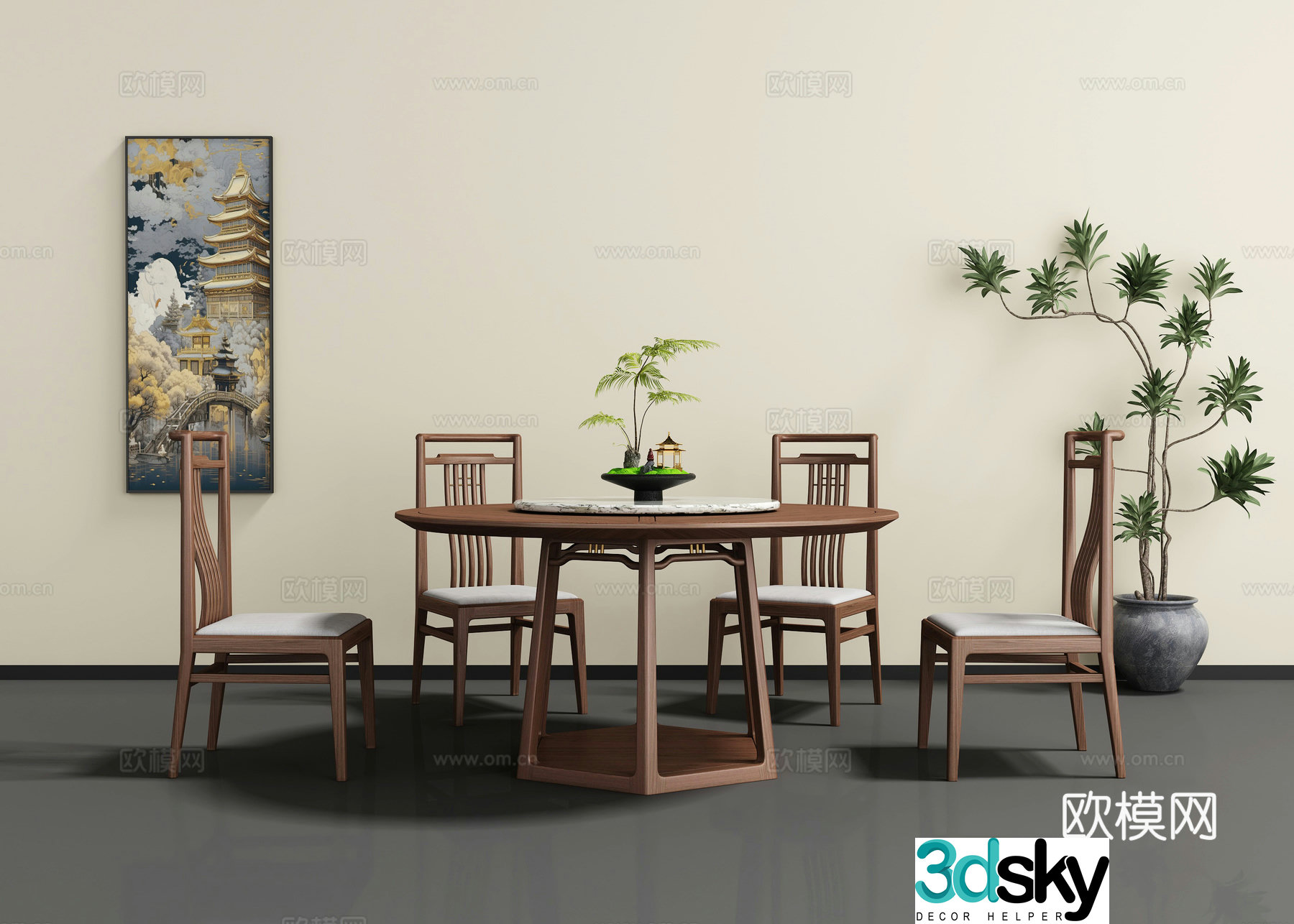 New Chinese dining table and chair 3D model