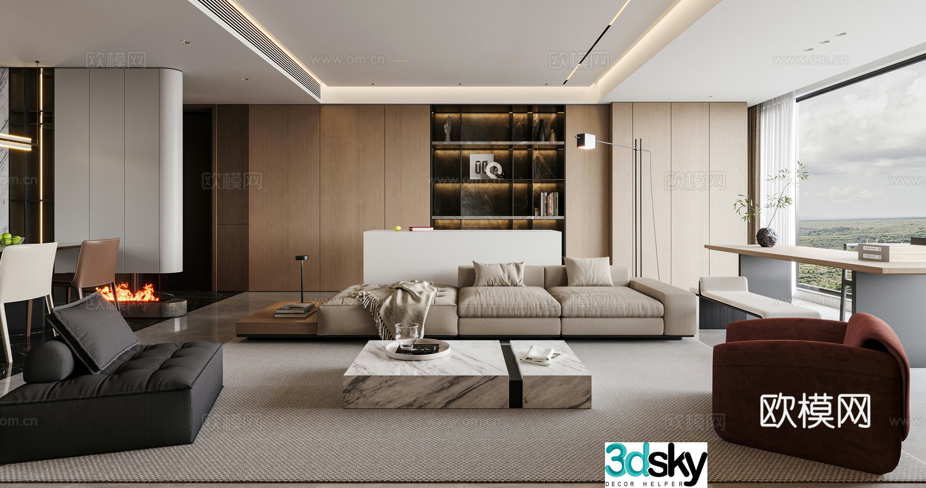 Italian light luxury living restaurant 3D model