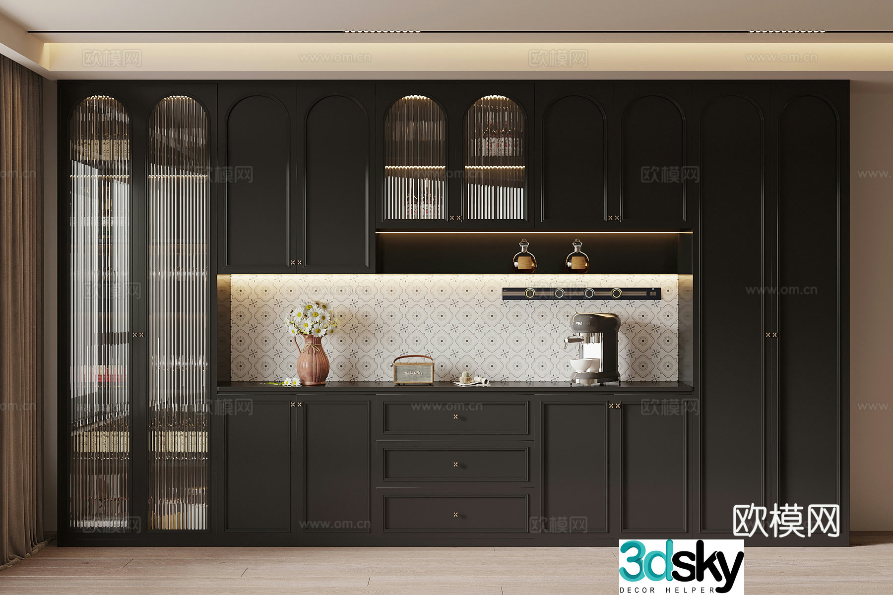 French retro style wine cabinet sideboard 3D model