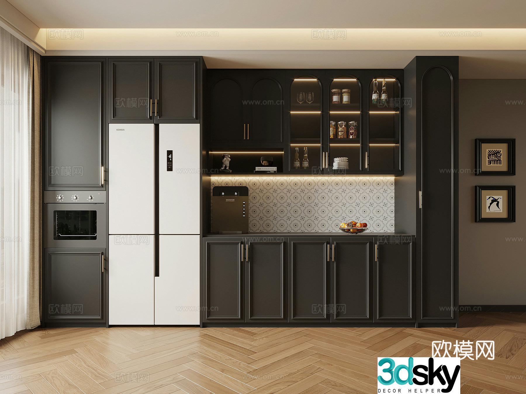 French retro style wine cabinet sideboard 3D model