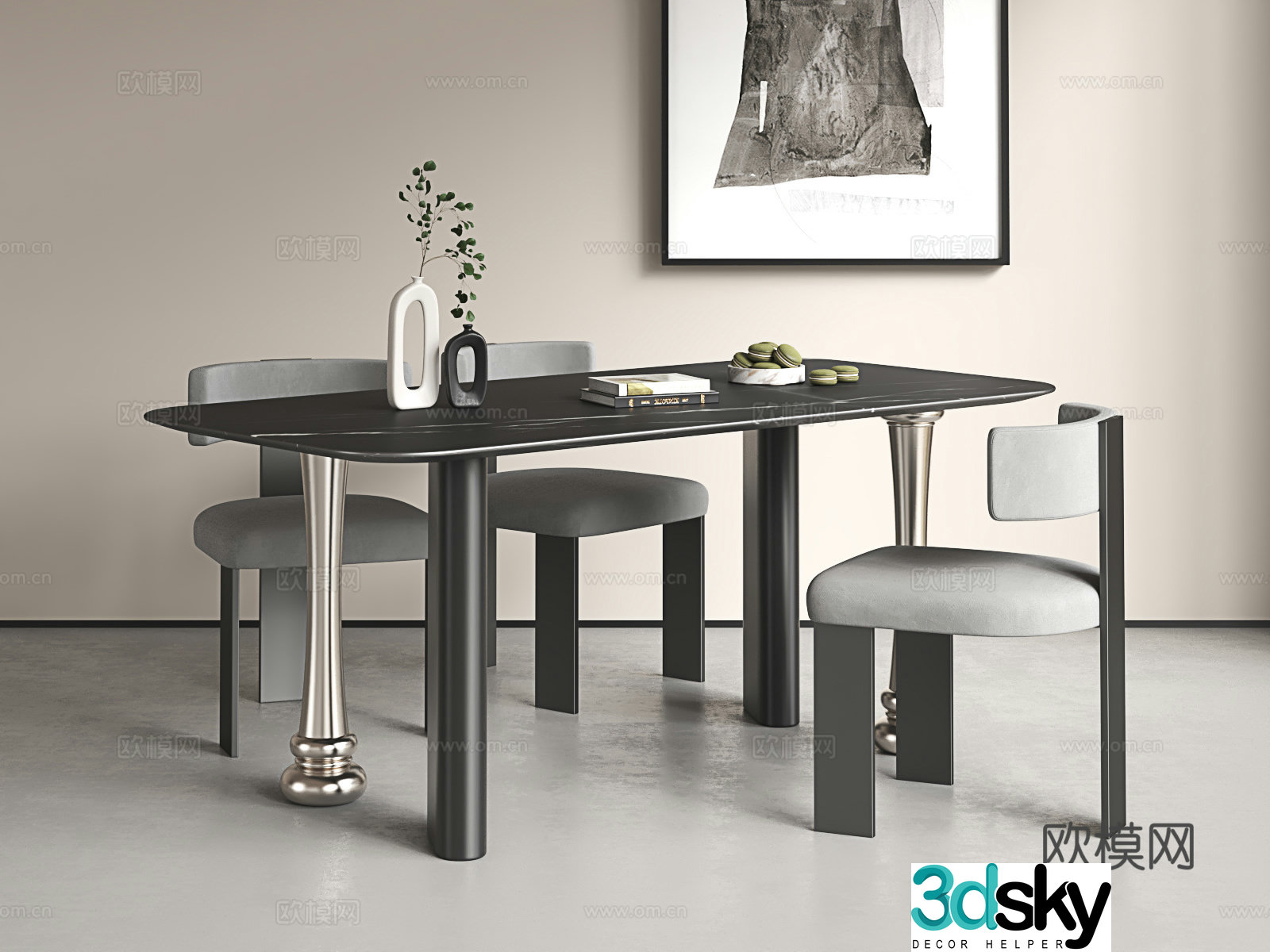 Modern dining table and chair combination Light luxury dining table and chair combination Italian dining table and chair combination 3D model