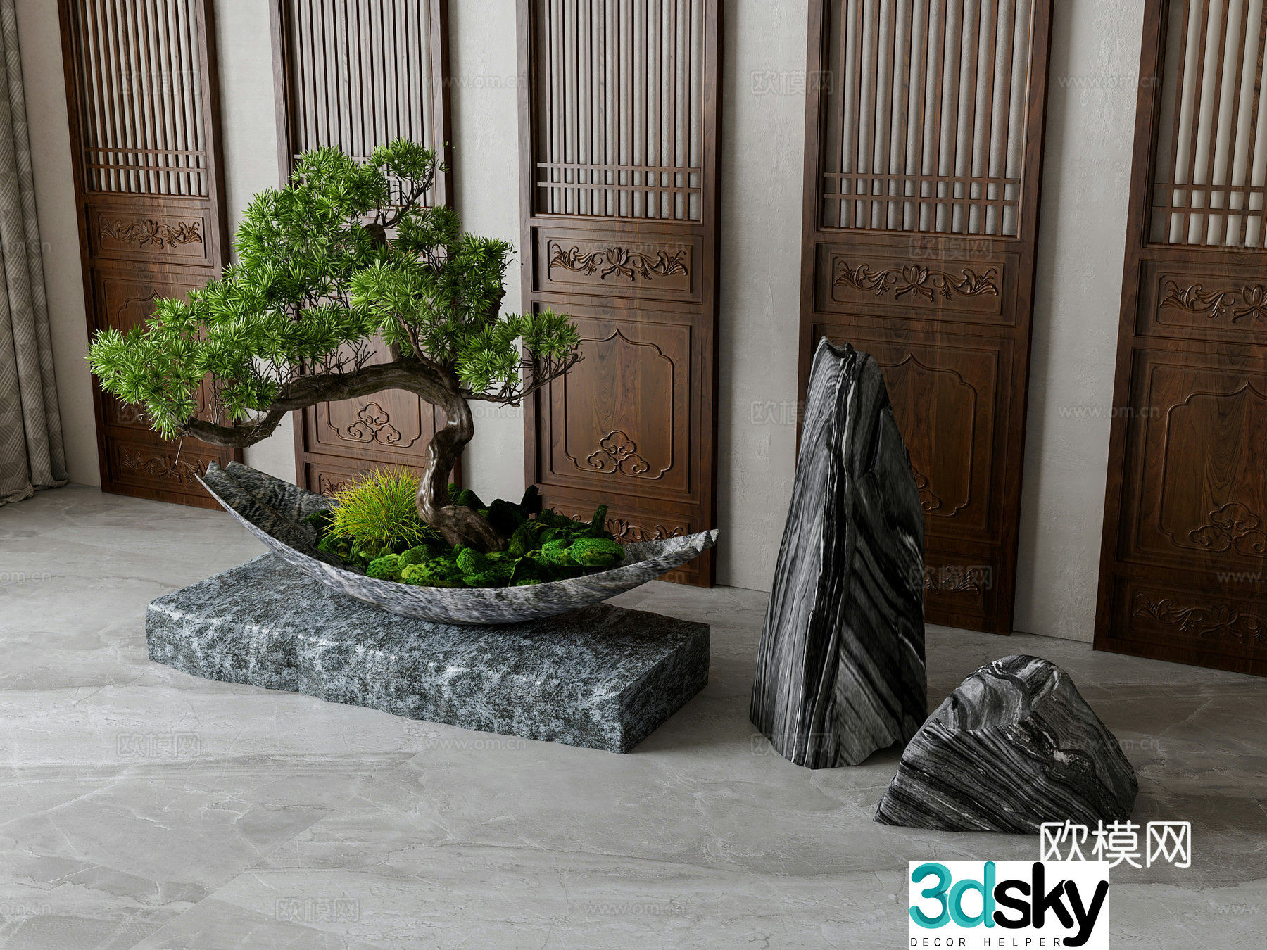 New Chinese style rockery green plant ornaments 3D model