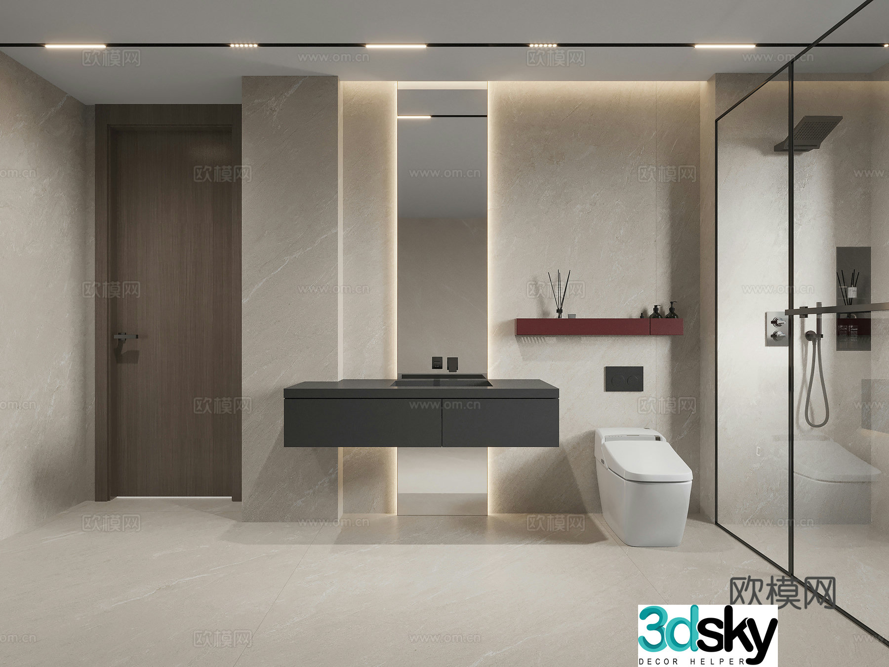Modern minimalist bathroom dry and wet bathroom 3D model