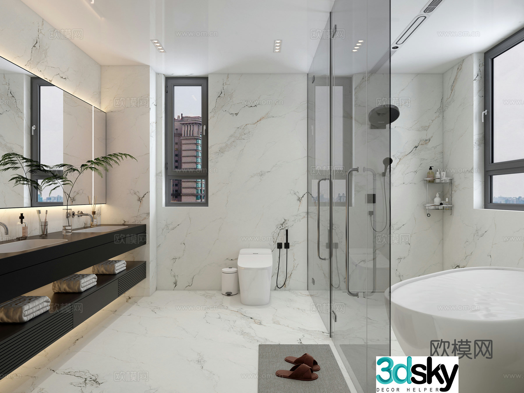 Modern bathroom bathroom cabinet smart toilet installation shower independent bathtub glass shower room 3D model