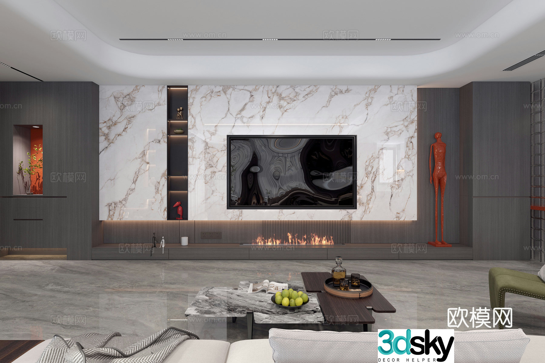 Modern Italian villa living room film and television wall 3d model