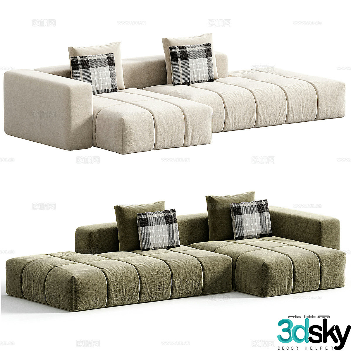 Modern Italian cream style fabric corner sofa 3d model