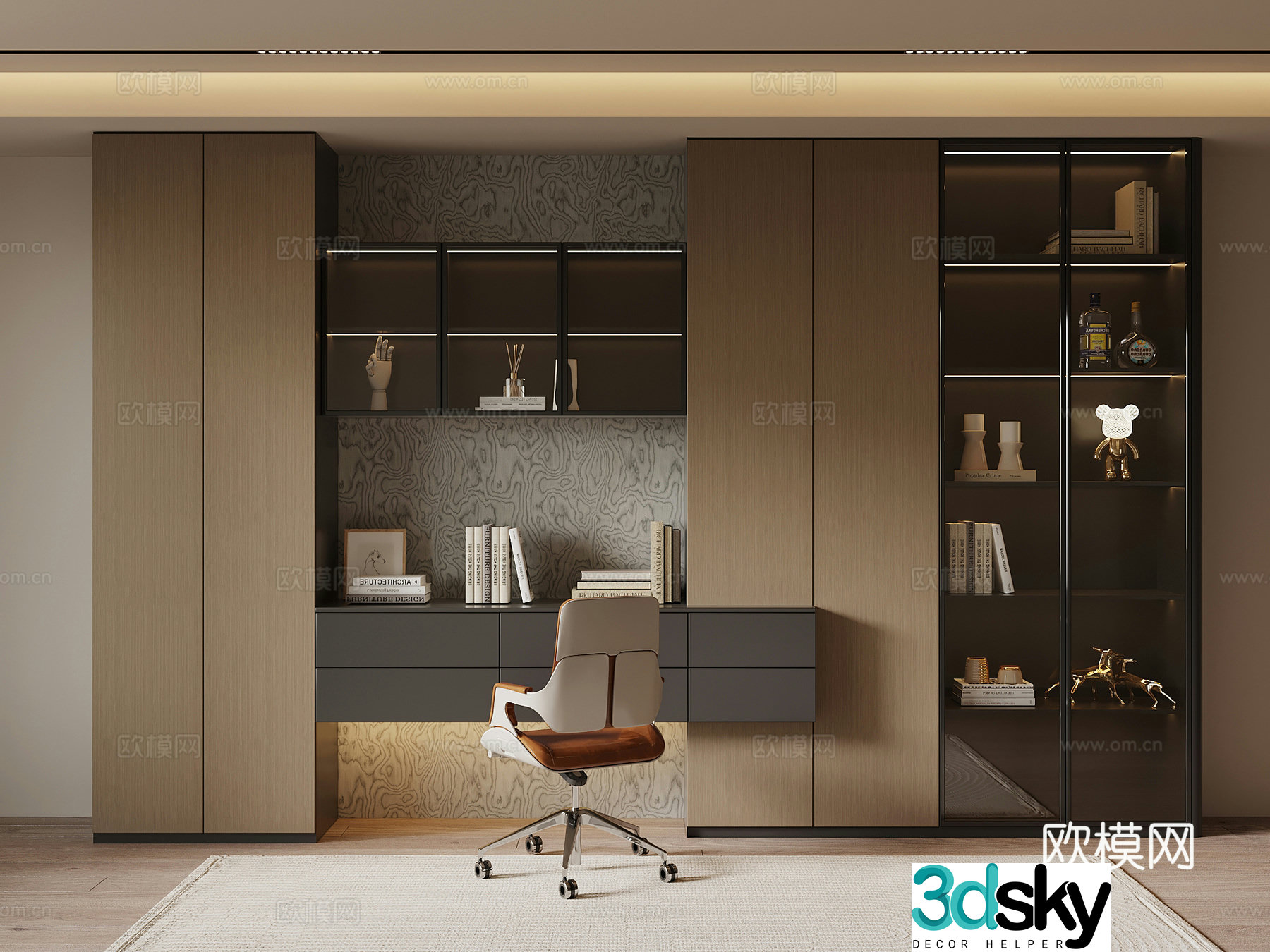 Modern Italian bookcase desk and chair 3d model