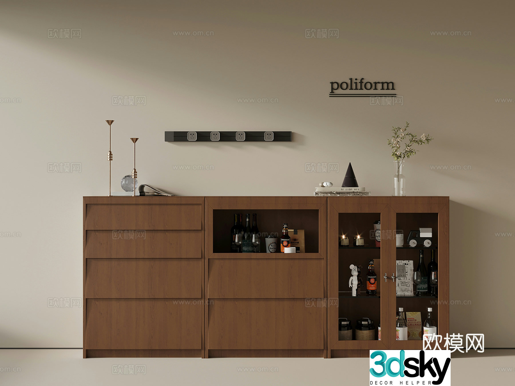 Middle-aged style porch cabinet side cabinet 3D model
