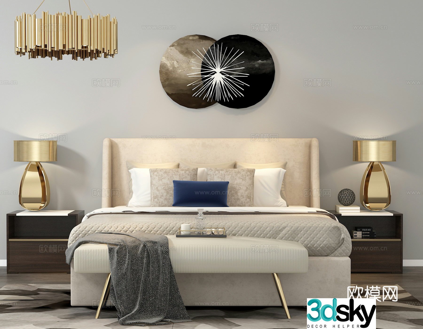 Modern double bed wall decoration desk lamp 3d model