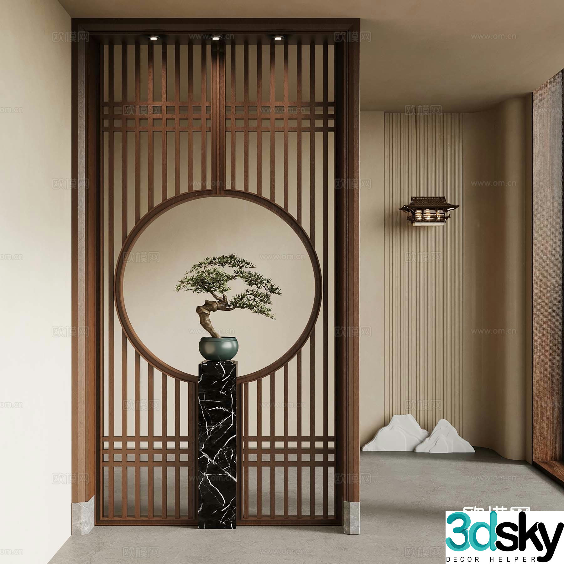 Middle-aged style porch partition New Chinese style porch partition Vase 3D model
