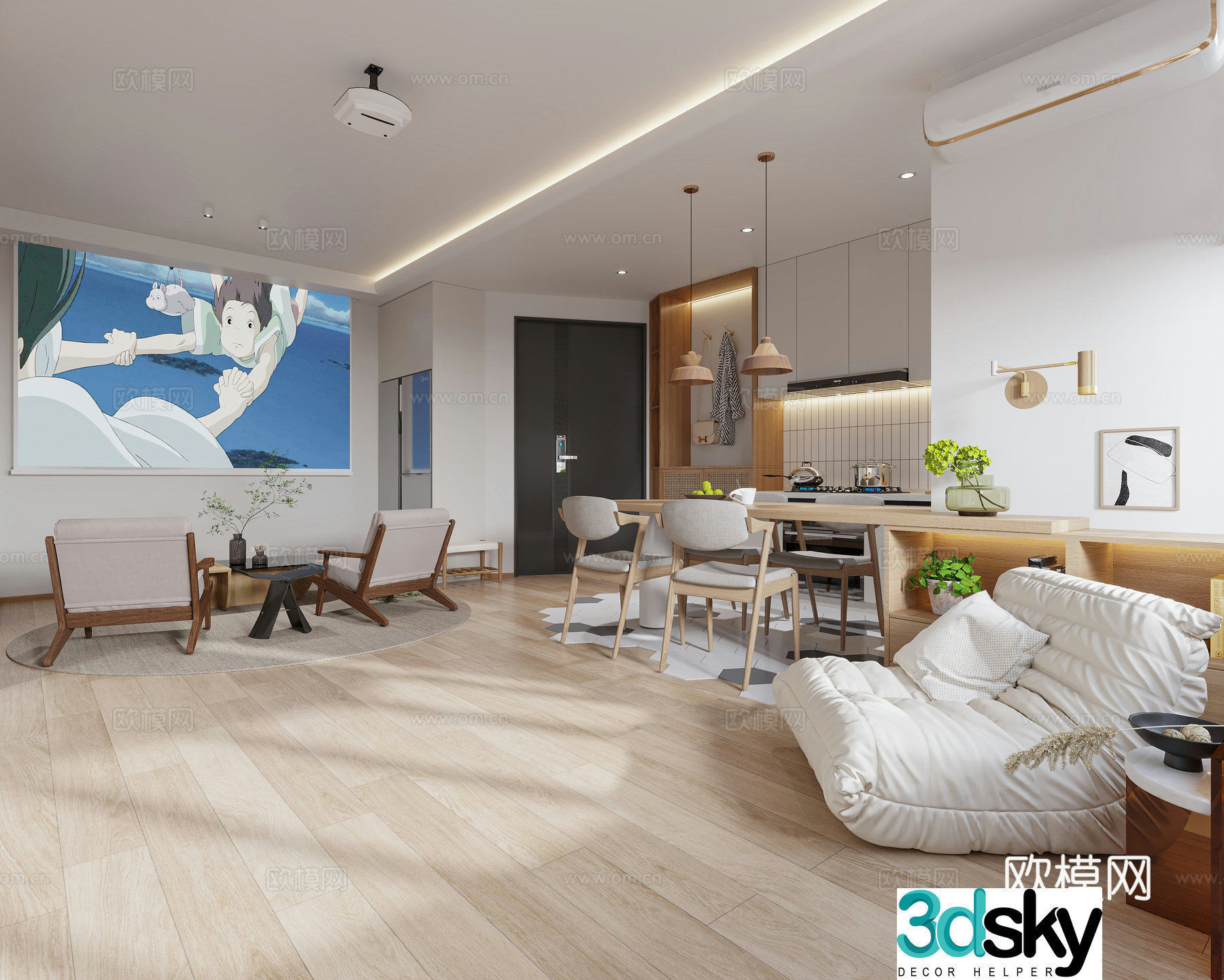 Nordic living and dining room 3D model