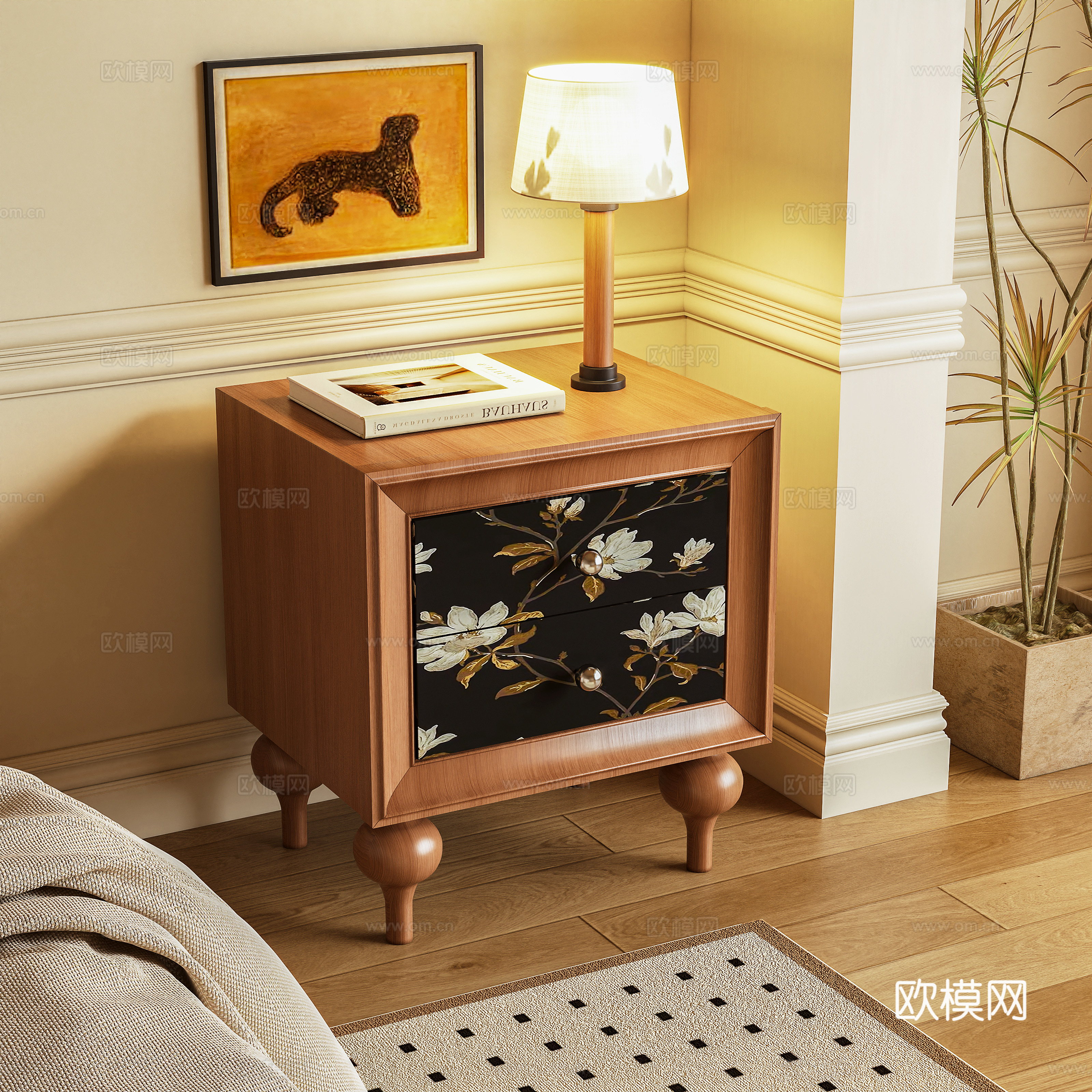 Medium style bedside table 3D model