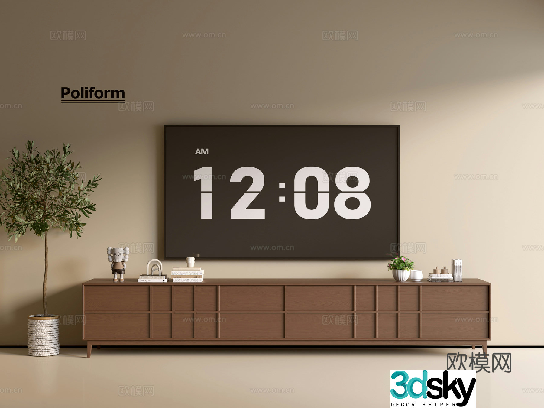 Modern wood grain TV cabinet simple side cabinet chest of drawers low cabinet whole cabinet side cabinet balcony 3D model