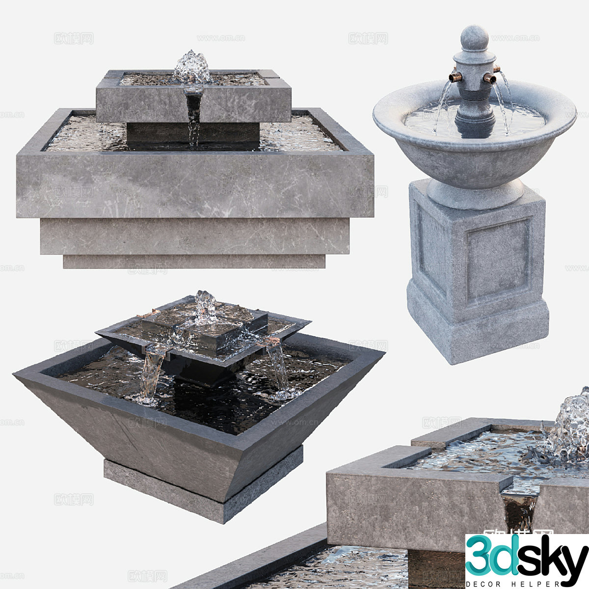 New Chinese Fountain Set 3D Model