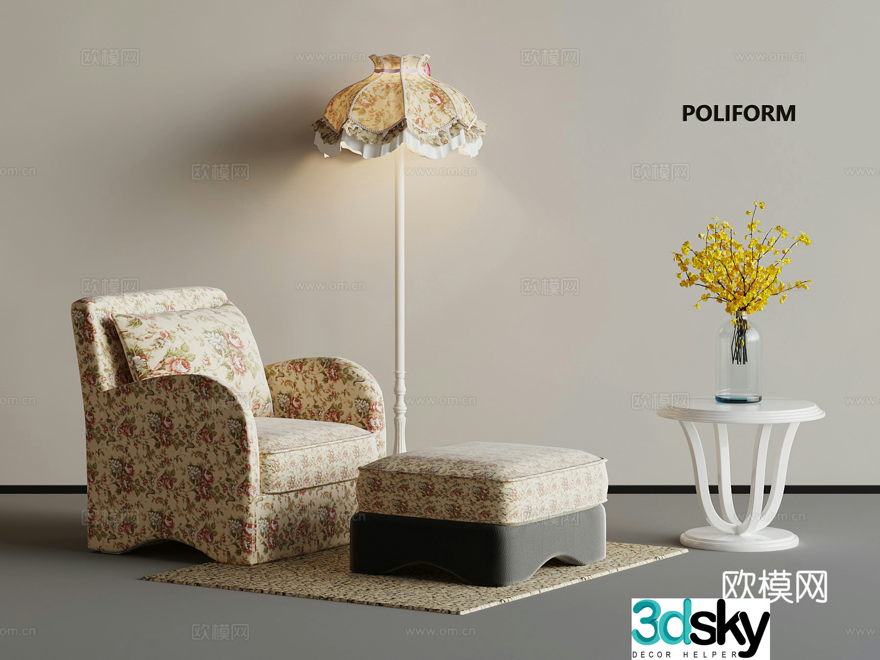 French casual chair floor lamp side 3D model