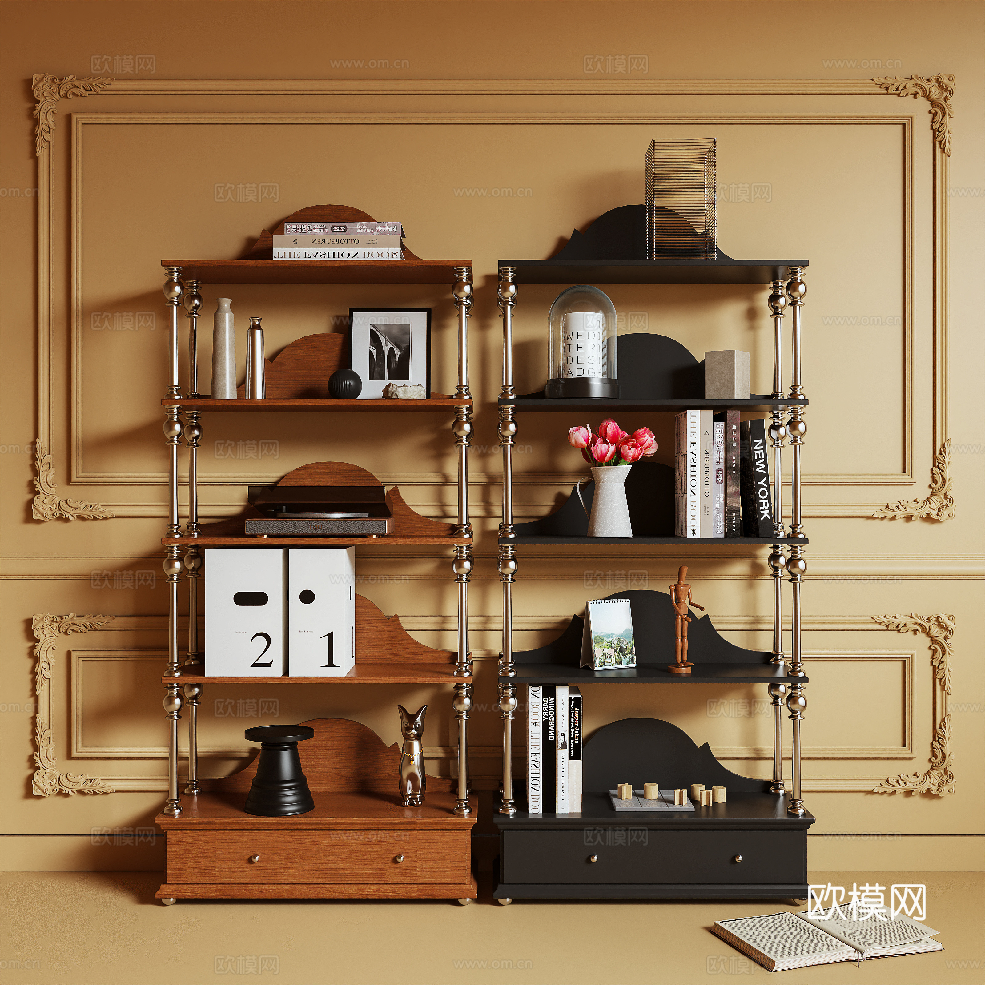 Middle style storage shelf bookshelf decorative rack 3d model