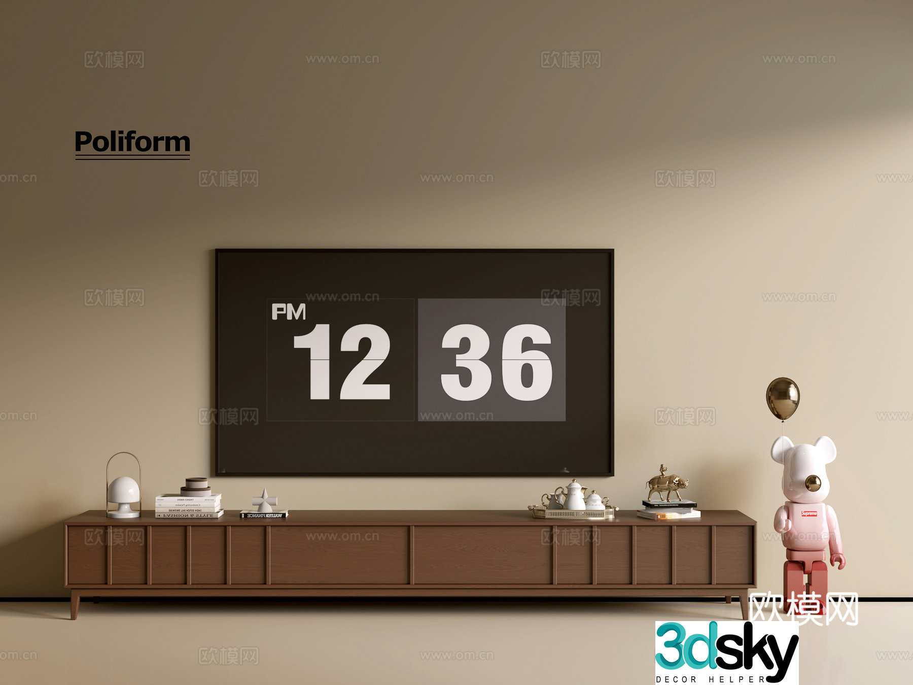 Modern wood grain TV cabinet simple side cabinet chest of drawers low cabinet whole cabinet side cabinet balcony 3D model