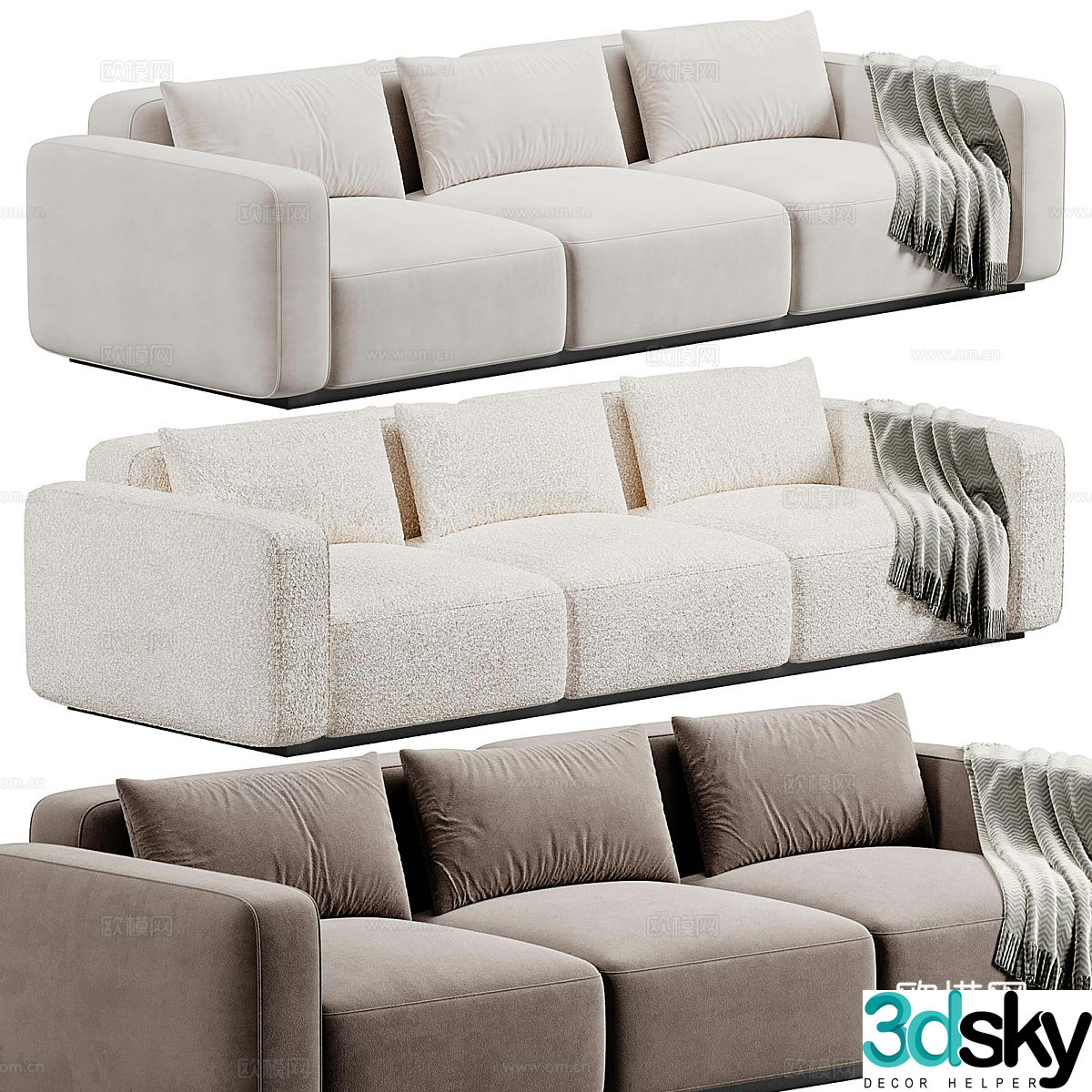 Modern cream style fabric casual sofa 3d model