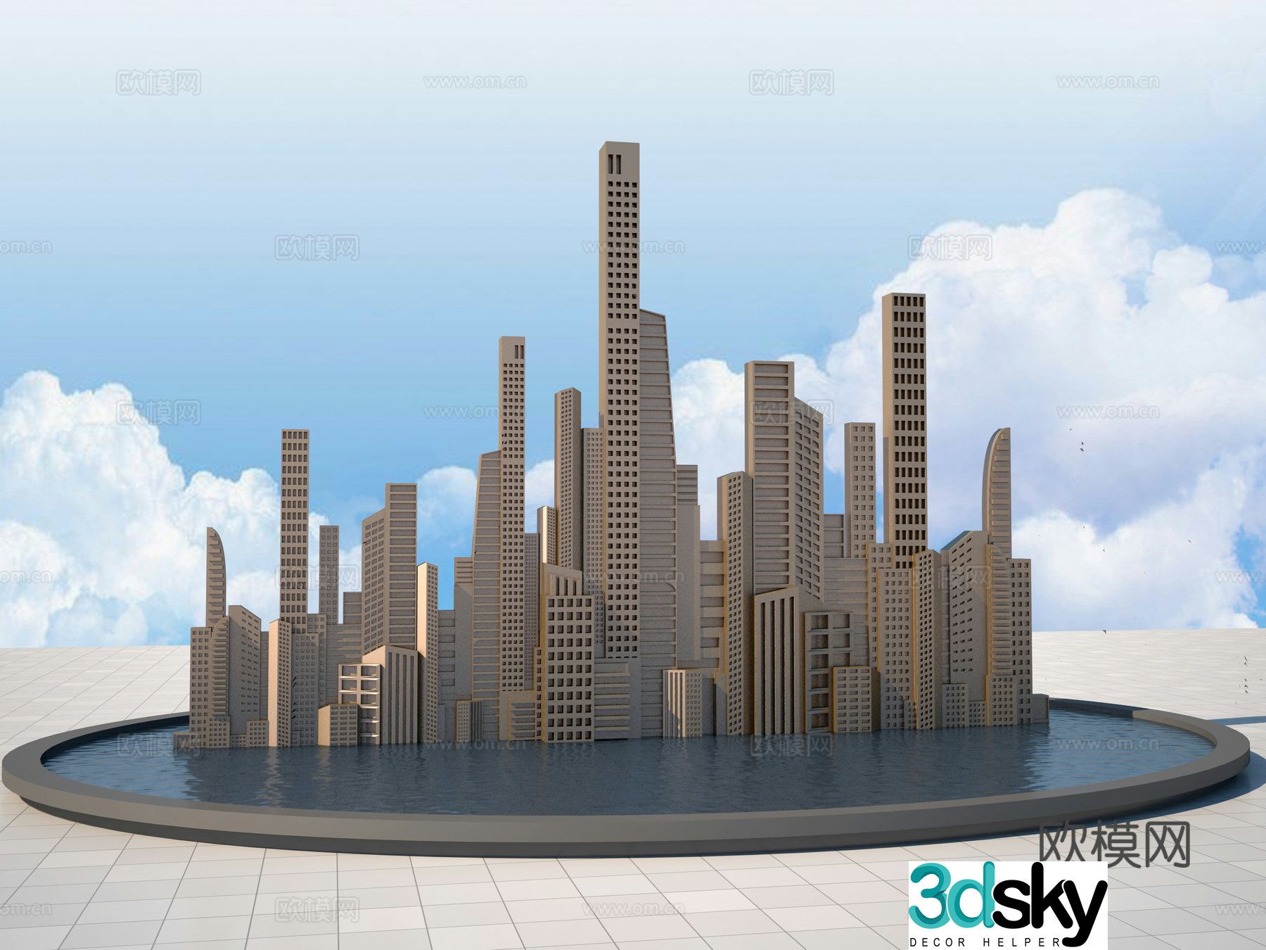 Modern city silhouette relief 3d model