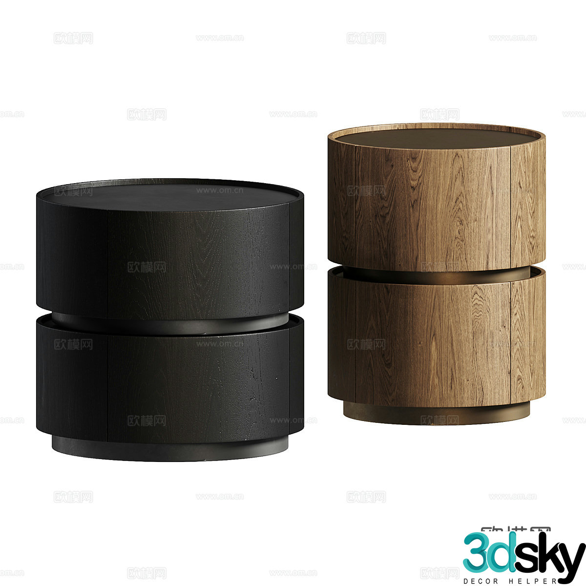 Modern Italian round solid wood bedside table 3D model