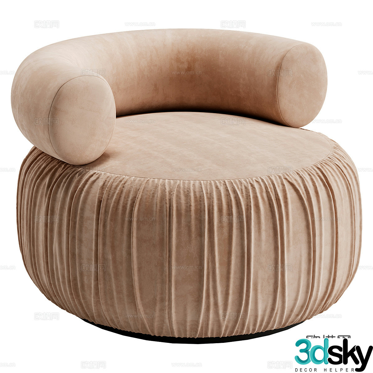 Modern Italian cream style round fabric sofa chair 3d model