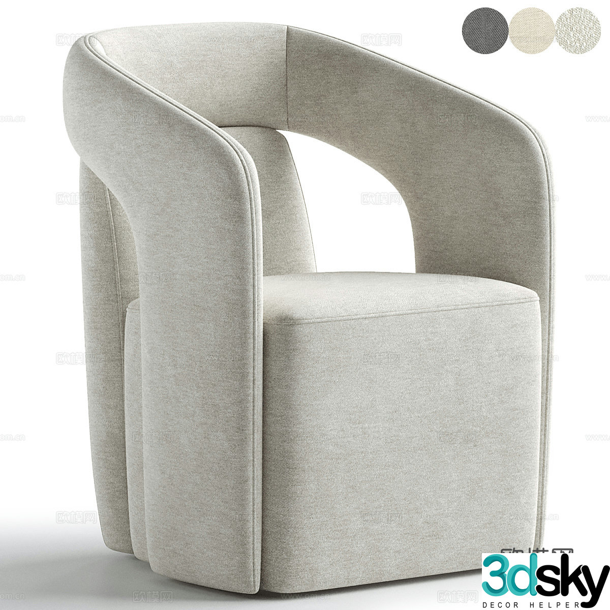 Modern Italian cream style fabric armchair 3d model