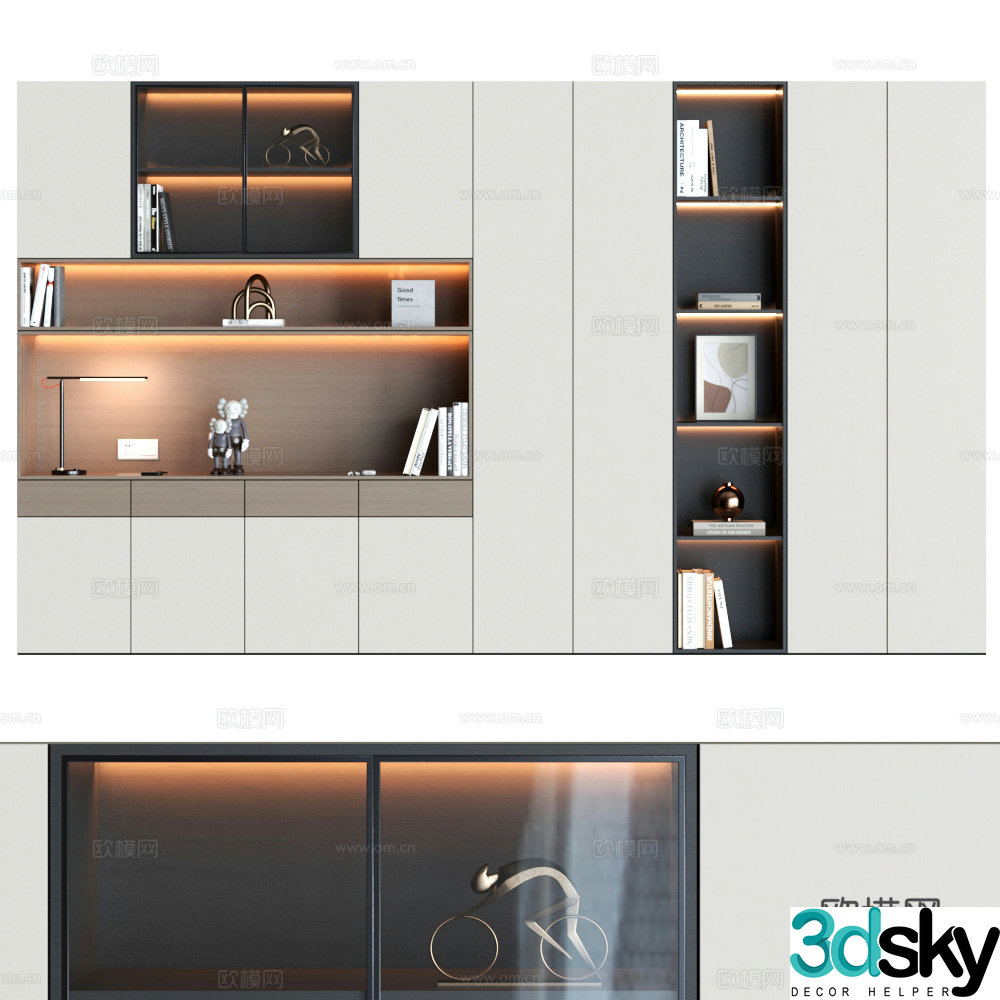 Decorative cabinet Italian bookcase Modern bookcase Black bookcase Light luxury bookcase 3D model
