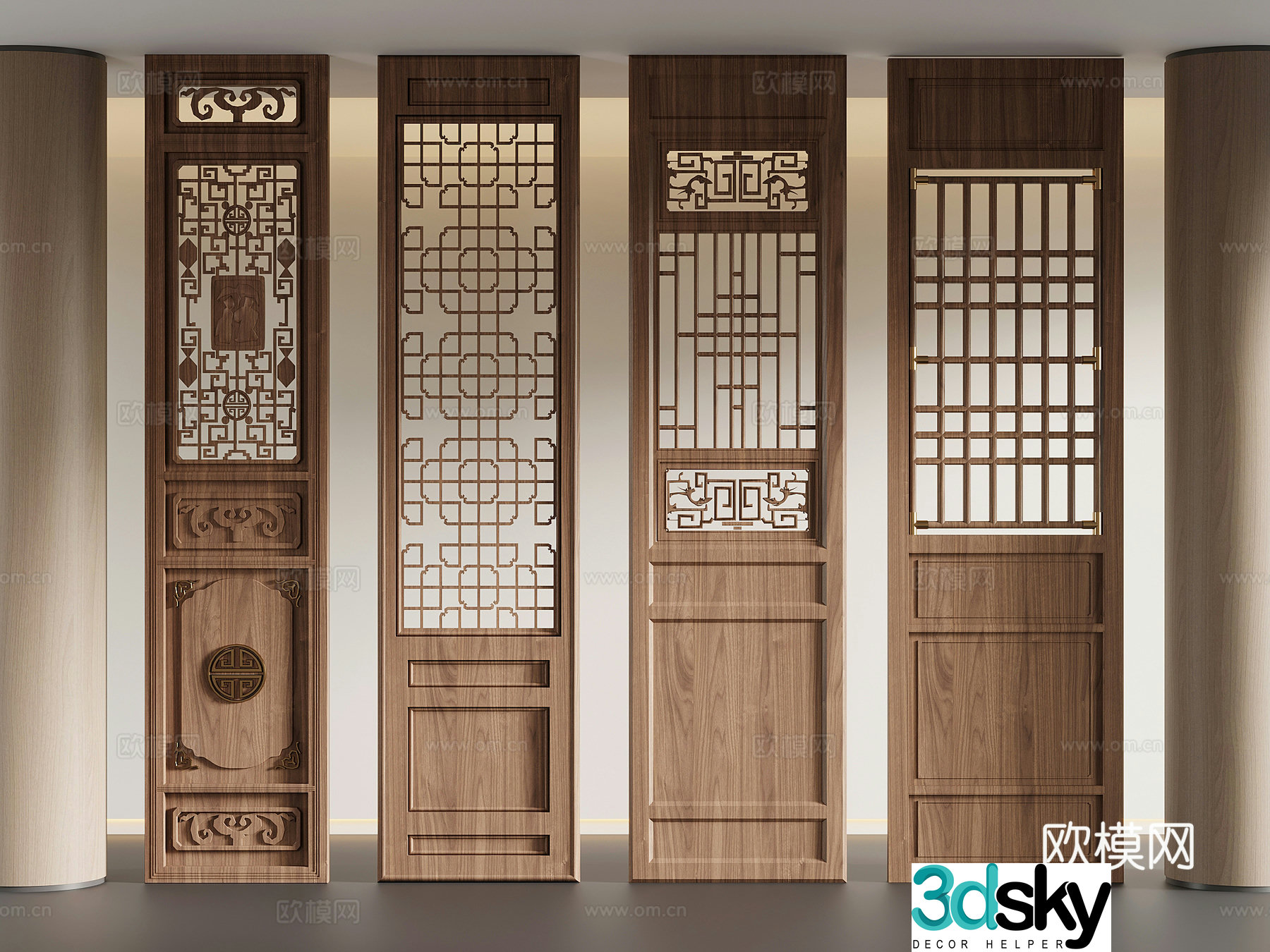 Screen New Chinese-style screen partition Grid partition 3D model