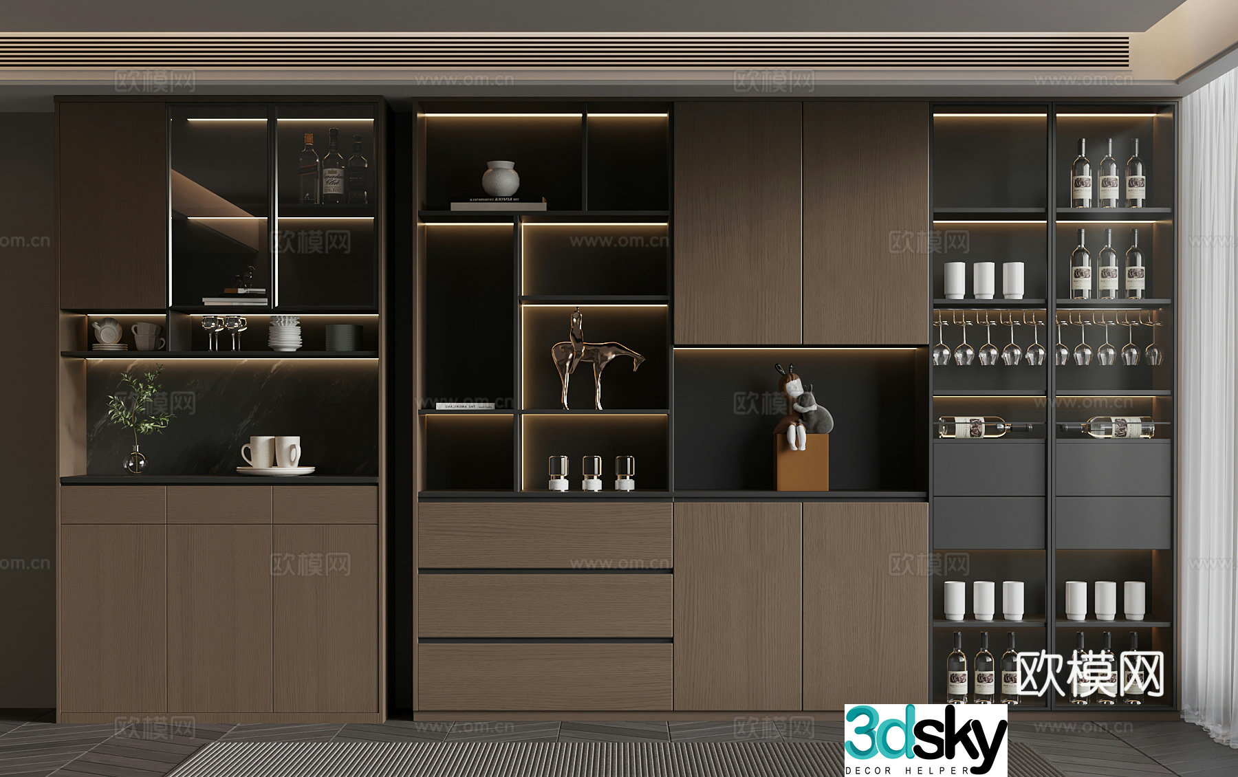 Italian minimalist wine cabinet red wine wine glass 3d model