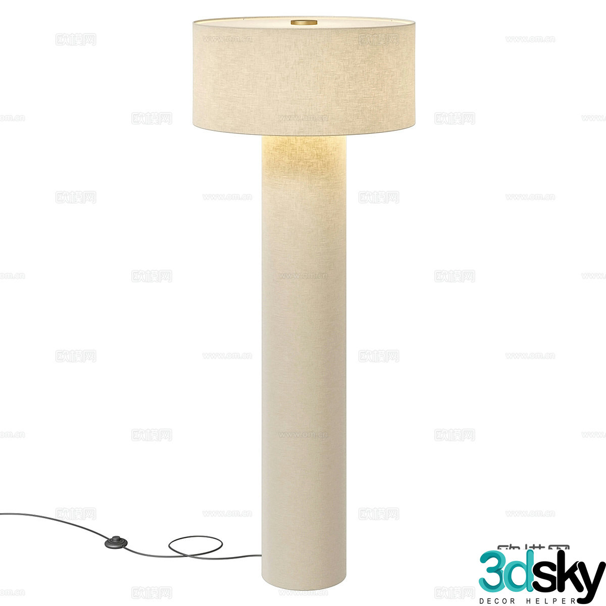 New Chinese style linen floor lamp 3D model