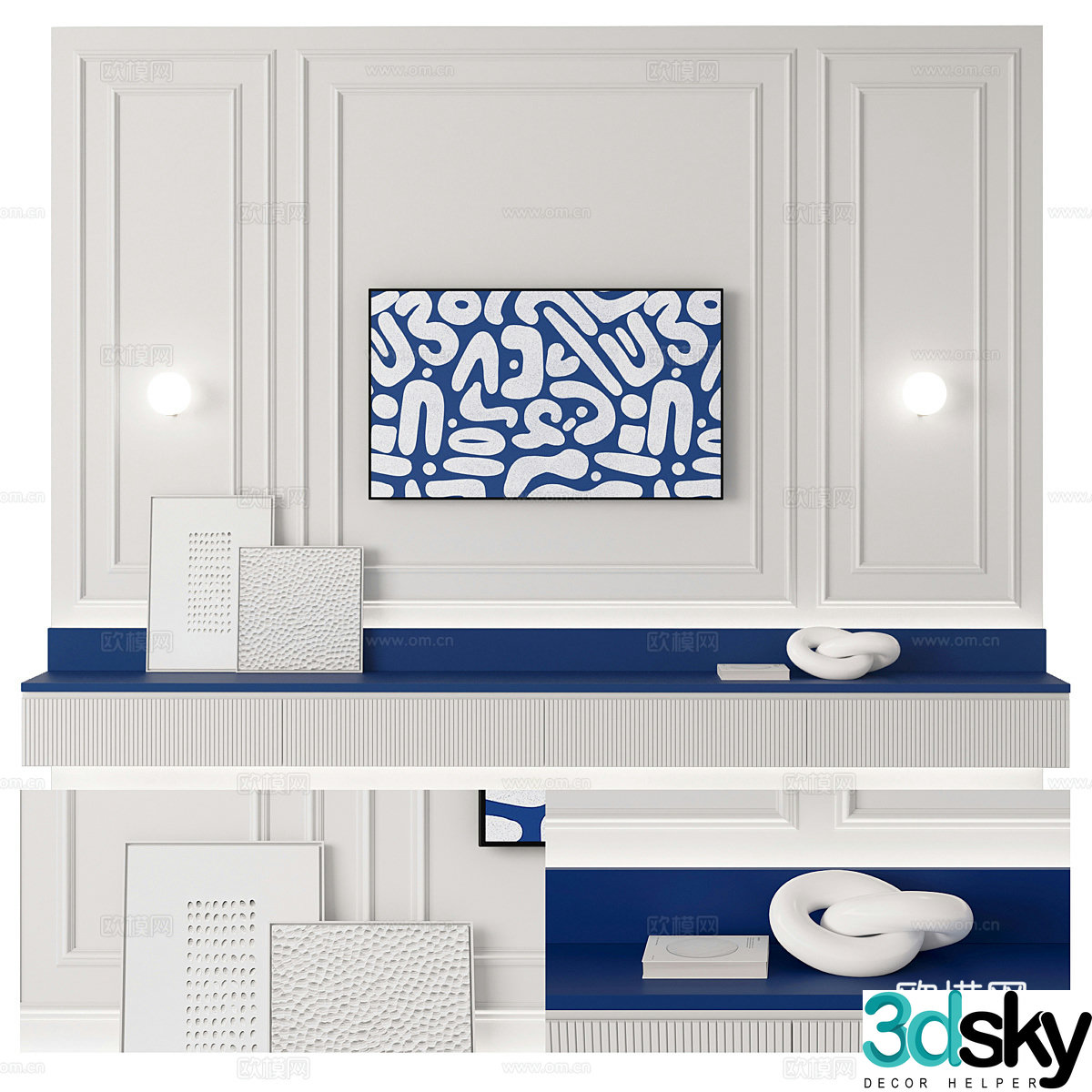 Modern Italian minimalist TV background wall 3d model