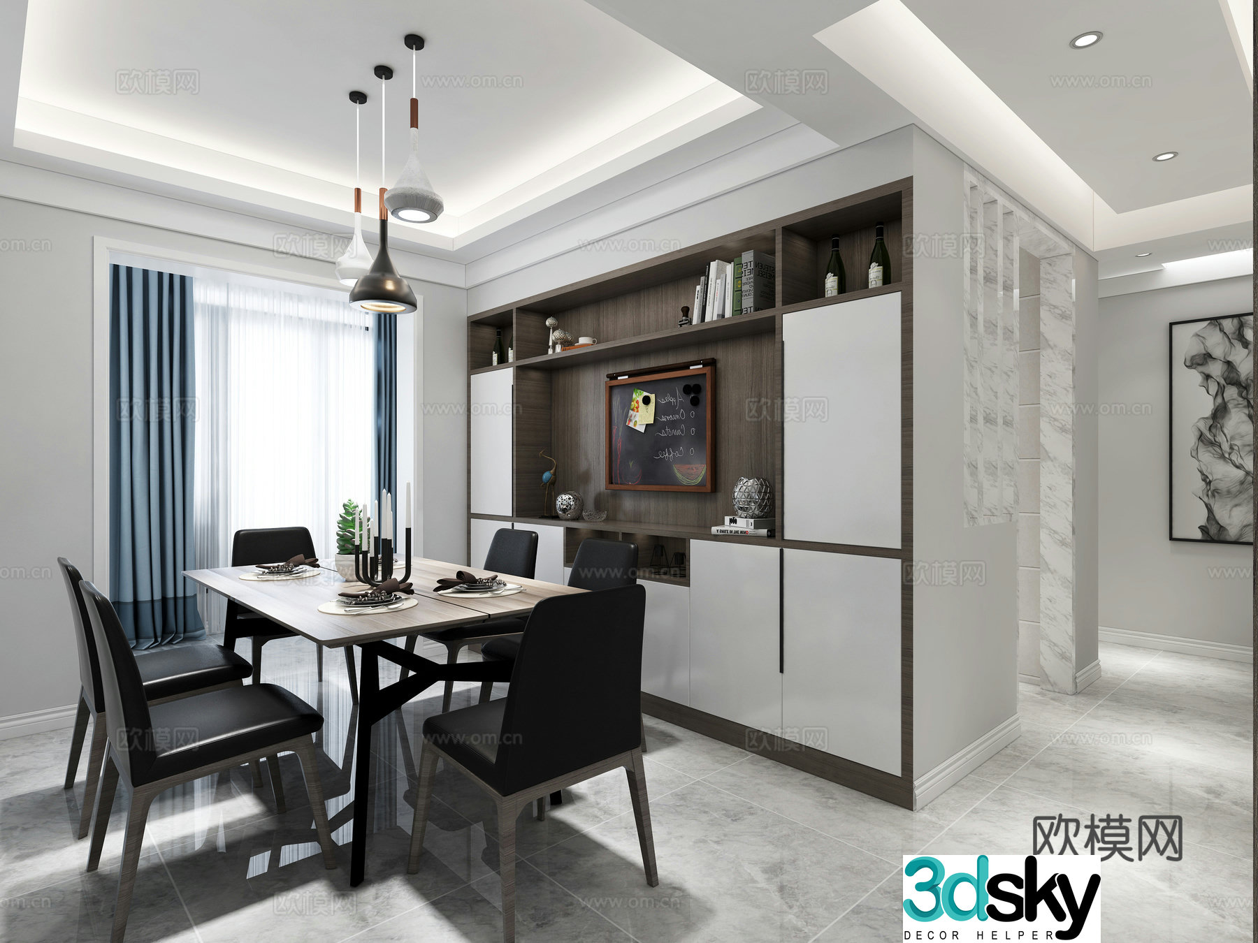 Modern style black and white and gray living room sofa coffee table chandeliers paintings TV cabinets ornaments 3D model