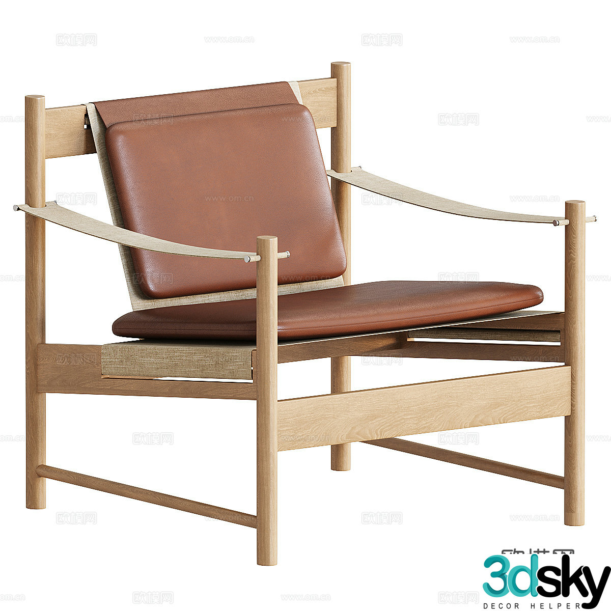 New Chinese style wooden leather armchair 3d model