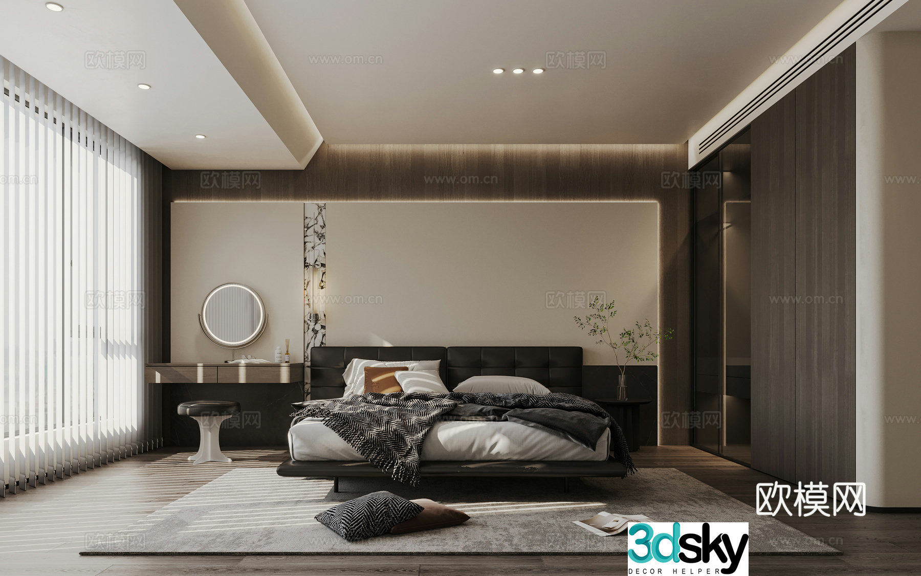 Modern light luxury bedroom 3d model