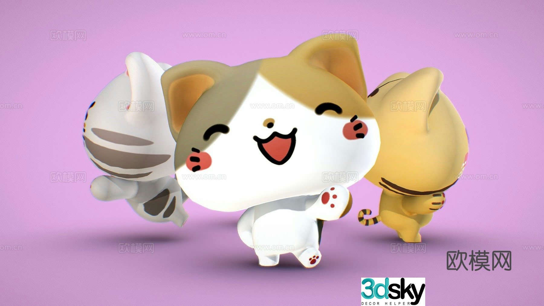 Cat-rigged and posed 3d model