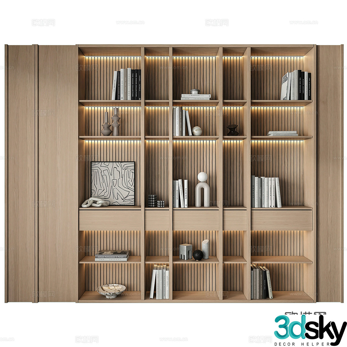 Modern minimalist log style decorative cabinet bookcase 3d model