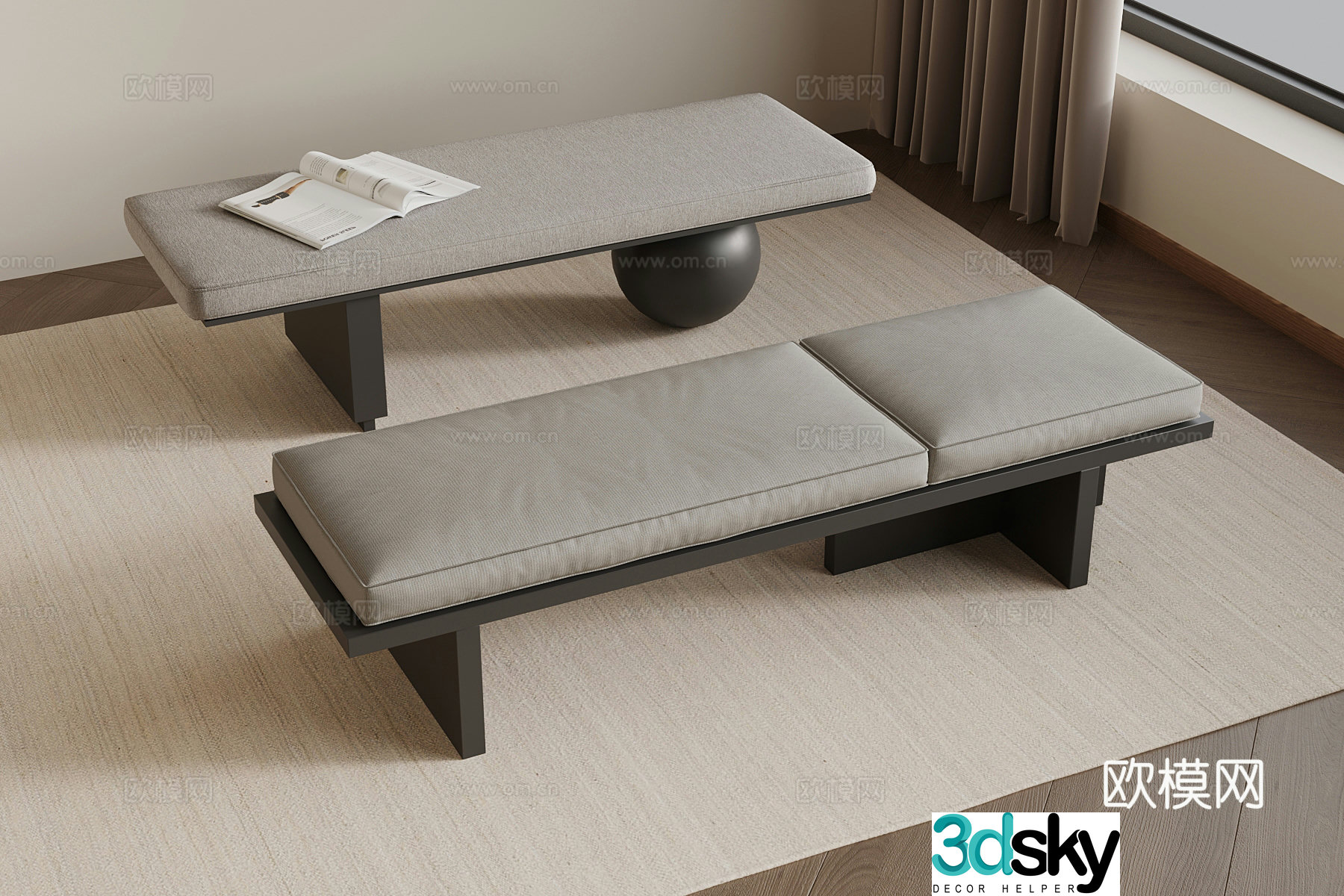 Modern shoe changing bench bench 3d model