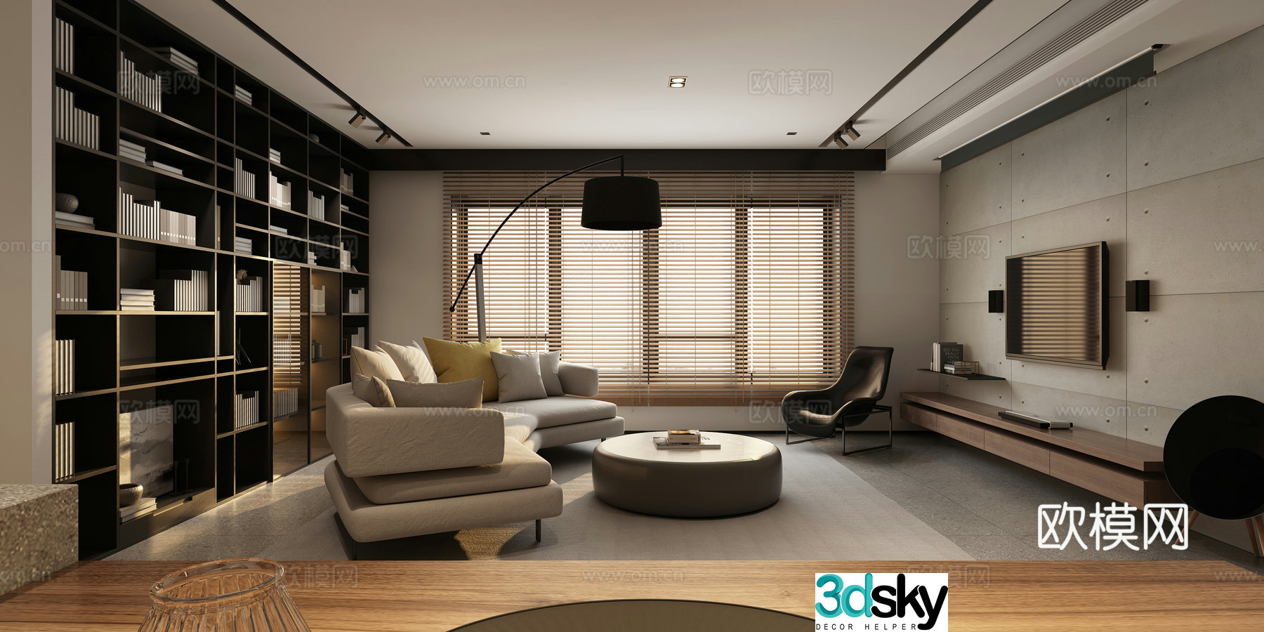 Desktop living and dining room island dining table and chair sofa combination floor lamp bookcase 3d model