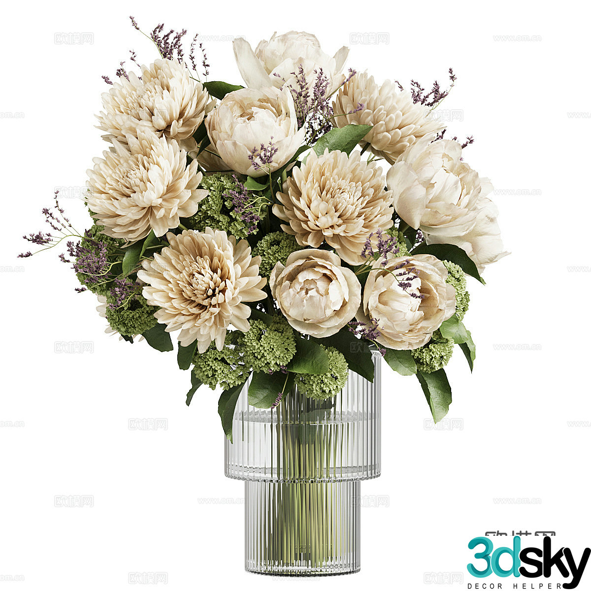 Modern cream style vase floral 3d model
