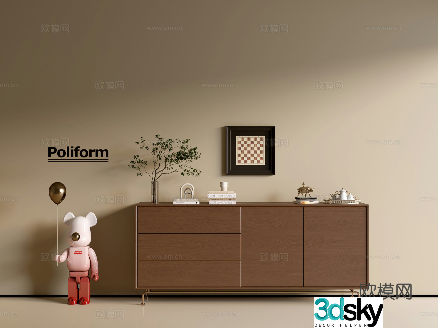 Modern wood grain cabinet ins wind minimalist wind cabinet whole cabinet sideboard balcony cabinet storage 3D model