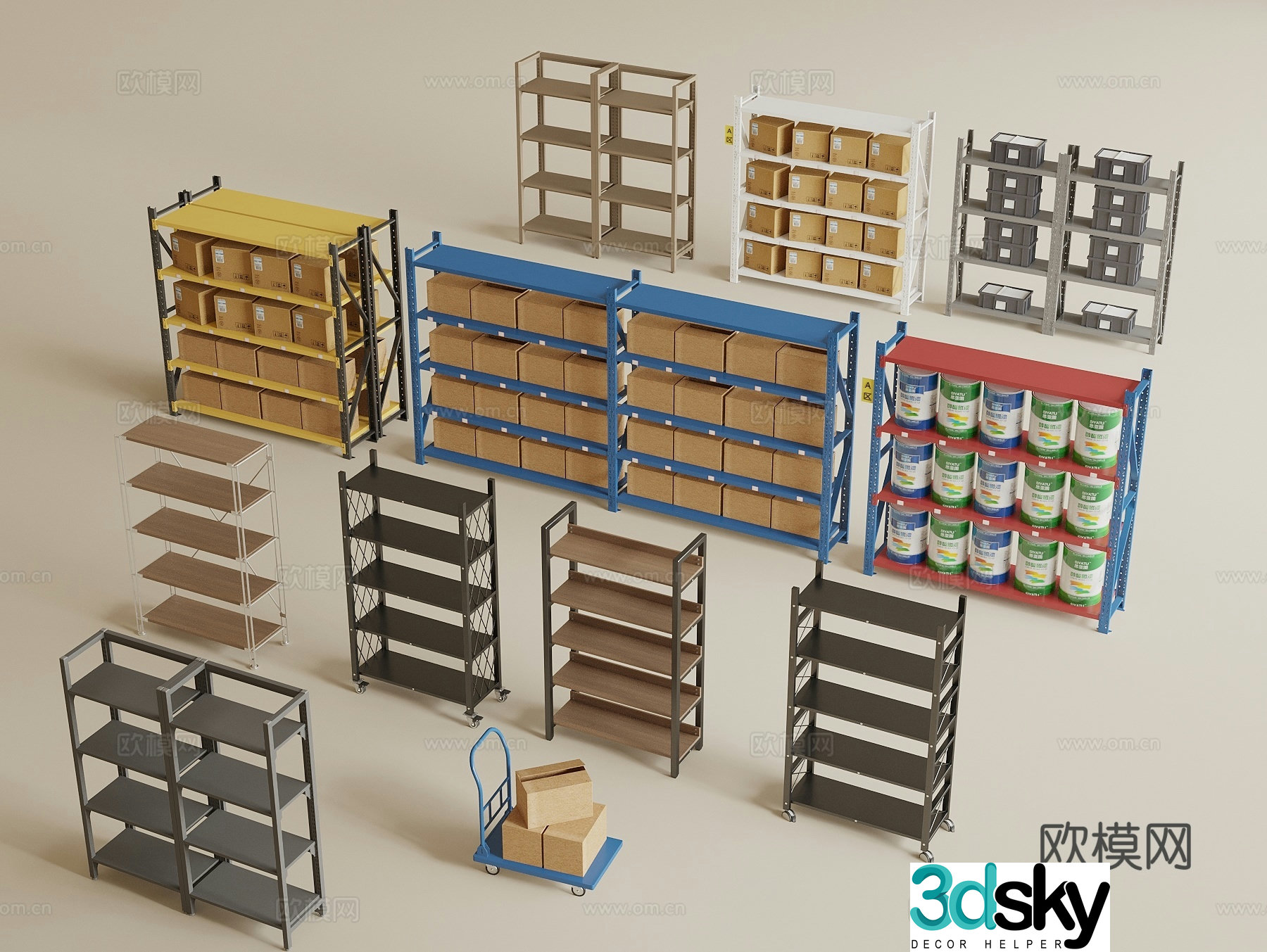 Modern shelves storage racks express racks kitchen shelves display racks warehouse shelves 3D model