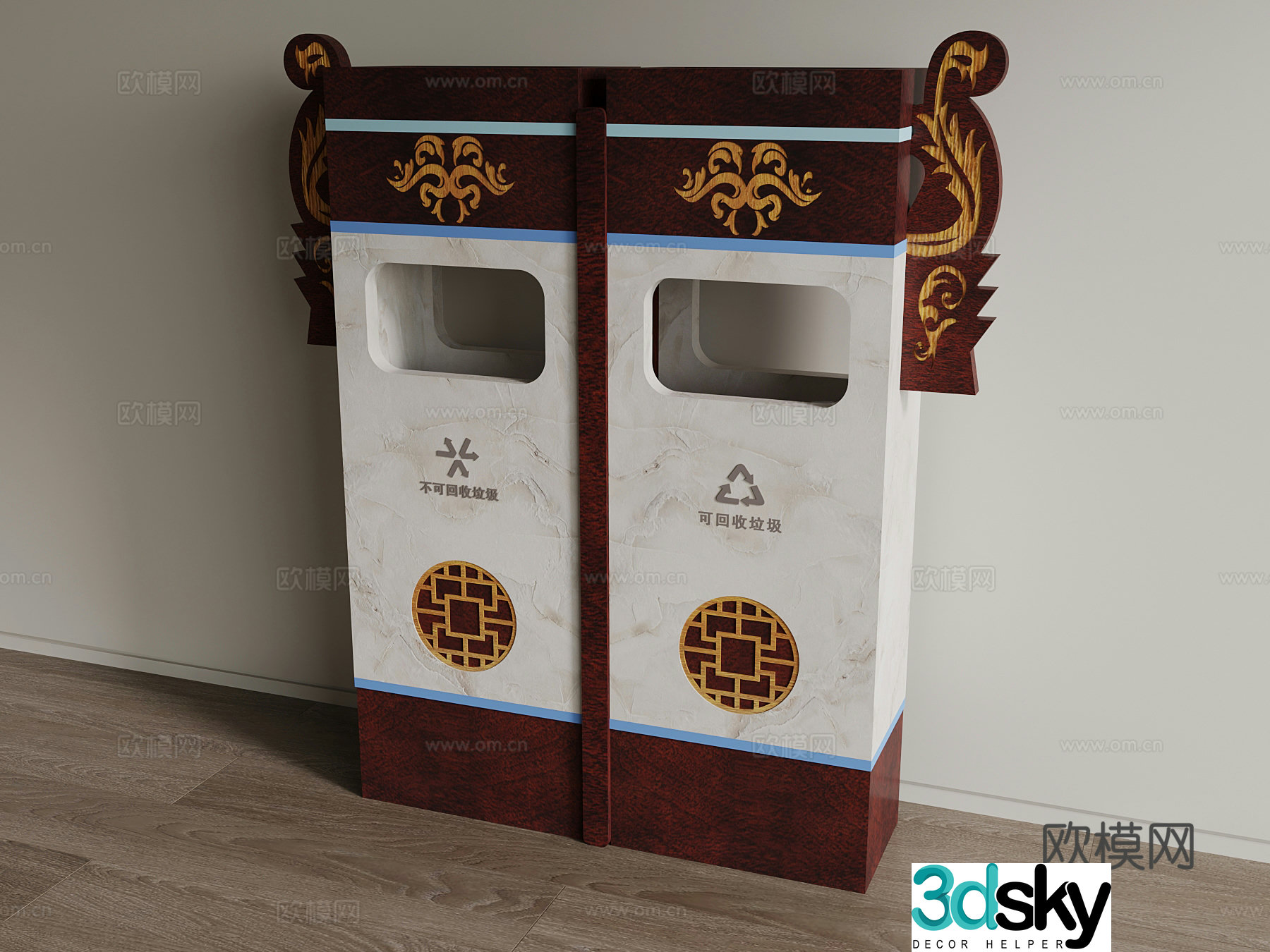 Chinese style trash can, public trash can, classified trash can 3D model