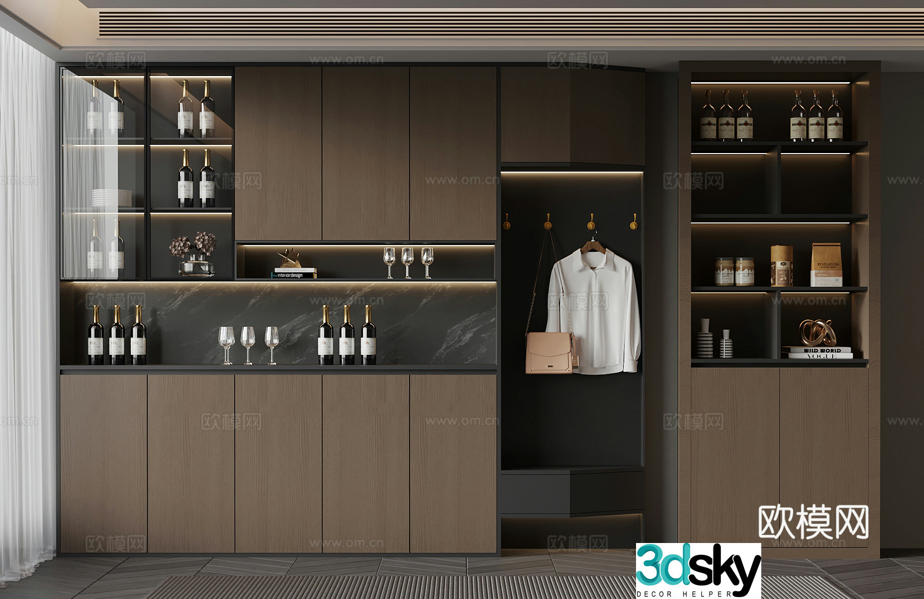 Italian minimalist wine cabinet red wine wine glass 3d model