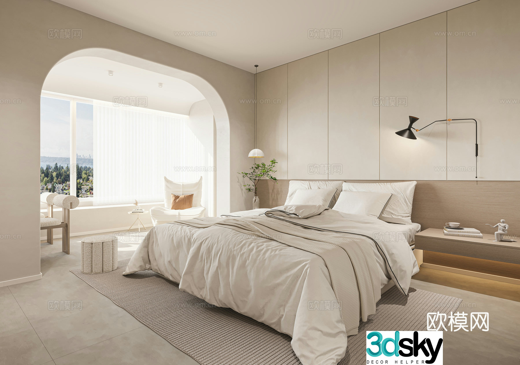Creamy Bedroom 3d Model