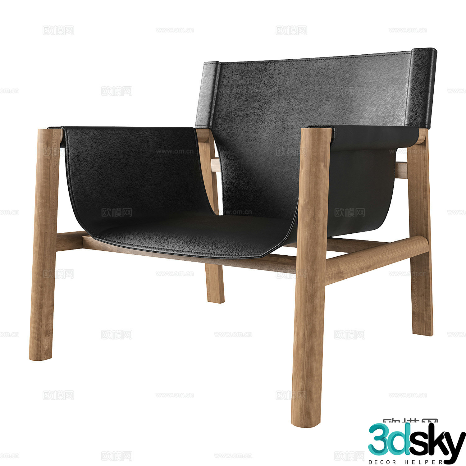 Modern Italian leather wooden armchair 3d model