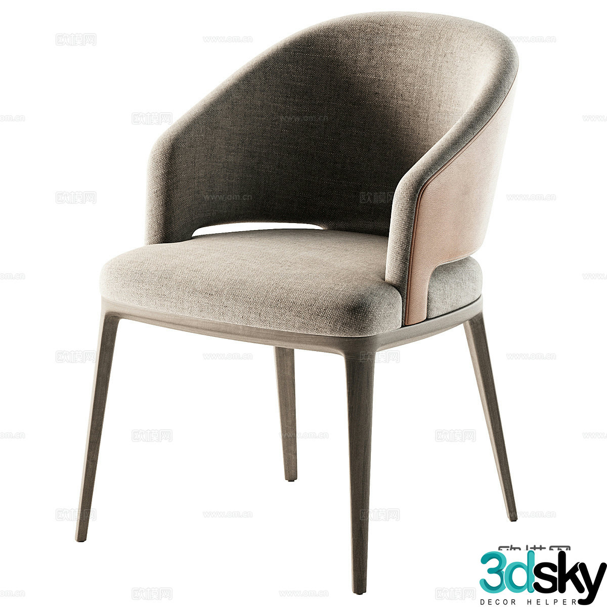 New Chinese style light luxury fabric leather single chair 3D model